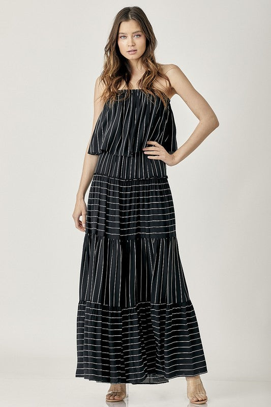 Pin Stripe Print Tube Maxi Dress BLACK by Mustard Seed | Fleurcouture