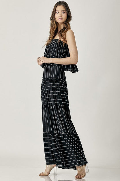 Pin Stripe Print Tube Maxi Dress BLACK by Mustard Seed | Fleurcouture