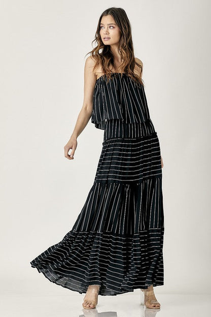 Pin Stripe Print Tube Maxi Dress BLACK S by Mustard Seed | Fleurcouture