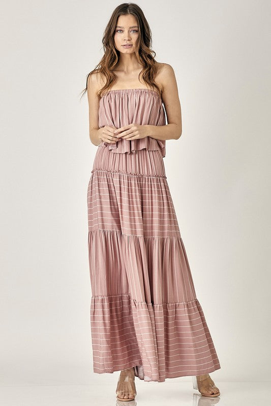 Pin Stripe Print Tube Maxi Dress DUSTY ROSE by Mustard Seed | Fleurcouture