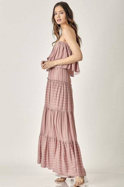 Pin Stripe Print Tube Maxi Dress DUSTY ROSE by Mustard Seed | Fleurcouture