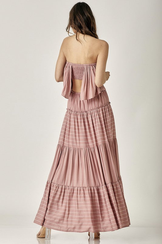 Pin Stripe Print Tube Maxi Dress DUSTY ROSE by Mustard Seed | Fleurcouture