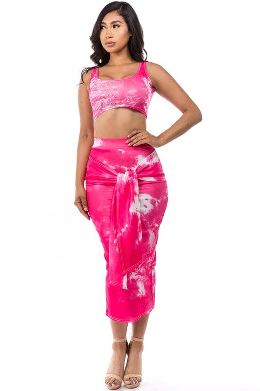 Pink Crop Top and High Waist Skirt Set PINK by By Claude | Fleurcouture