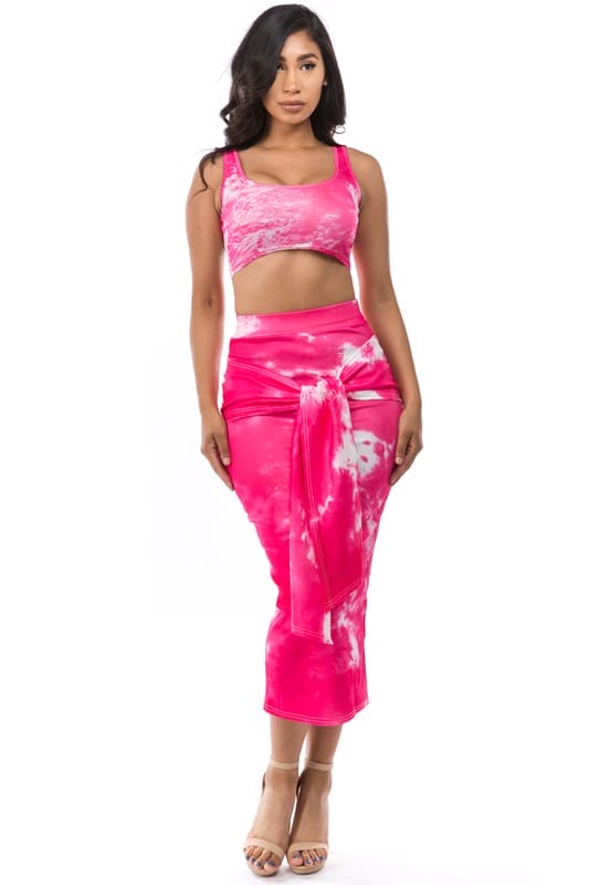 Pink Crop Top and High Waist Skirt Set PINK L by By Claude | Fleurcouture