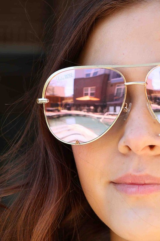 Pink Gold High Quality Unisex Aviator Sunglasses Pink + Gold os by Julia Rose | Fleurcouture