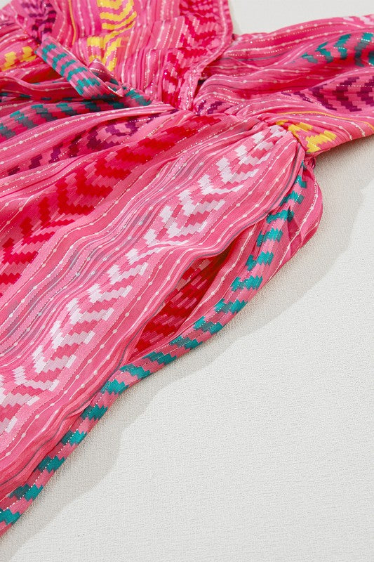 Pink Tribal Tassel Tie V Neck Surplice Maxi Dress one color by EG fashion | Fleurcouture