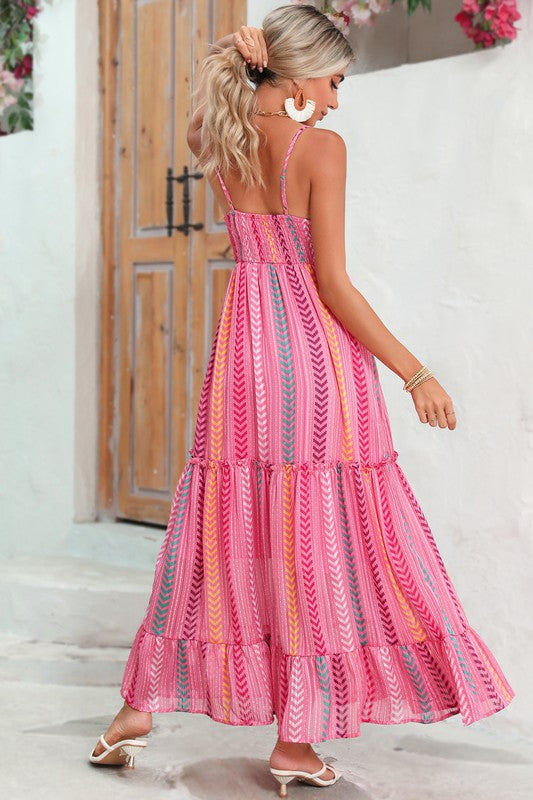 Pink Tribal Tassel Tie V Neck Surplice Maxi Dress one color by EG fashion | Fleurcouture