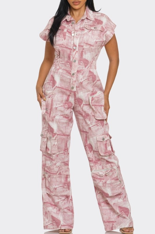 Pink Whisper Tie-Dye Jumpsuit pink denim S by Athina | Fleurcouture