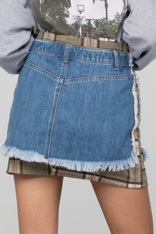 PLAID CHECKER DENIM MINI SKIRT MEDIUM by Insane Gene | Fleurcouture