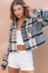 Plaid Crop Shirt Jacket Teal L by Blue B | Fleurcouture