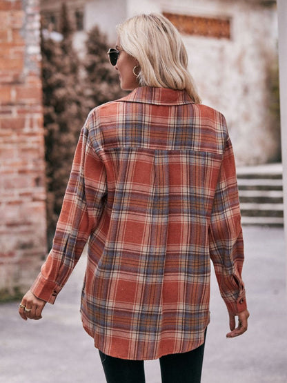 Plaid Dropped Shoulder Longline Shirt by Trendsi | Fleurcouture