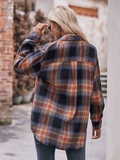 Plaid Dropped Shoulder Longline Shirt by Trendsi | Fleurcouture