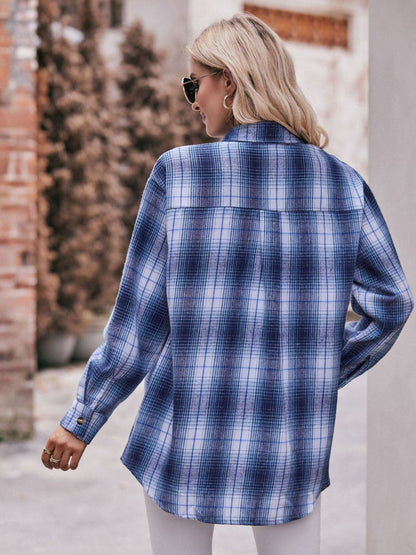 Plaid Dropped Shoulder Longline Shirt by Trendsi | Fleurcouture