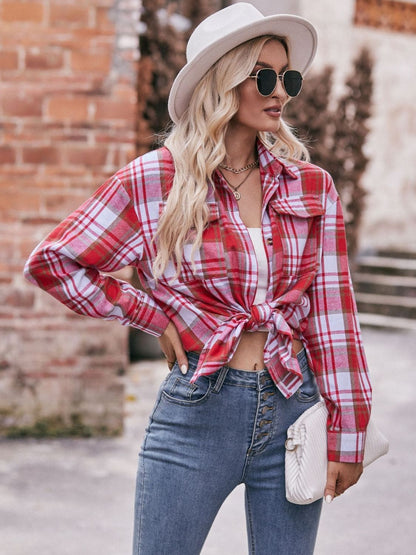 Plaid Dropped Shoulder Longline Shirt by Trendsi | Fleurcouture