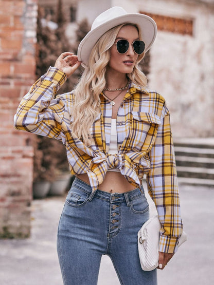 Plaid Dropped Shoulder Longline Shirt by Trendsi | Fleurcouture