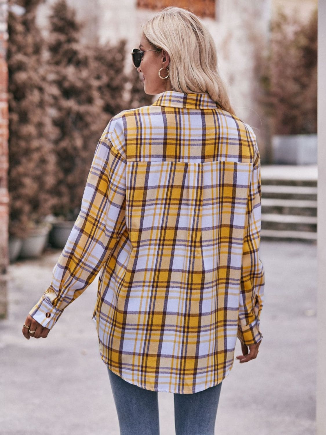 Plaid Dropped Shoulder Longline Shirt by Trendsi | Fleurcouture