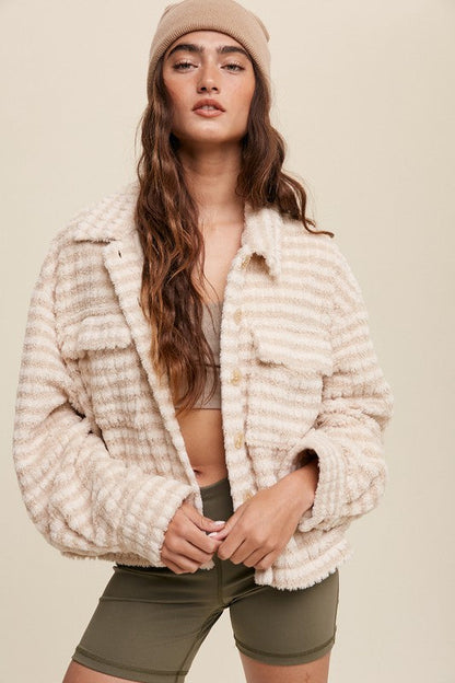 Plaid Fleece Shacket Cream by Listicle | Fleurcouture