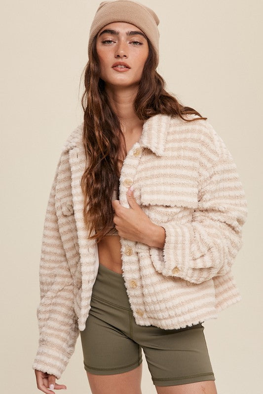 Plaid Fleece Shacket Cream by Listicle | Fleurcouture