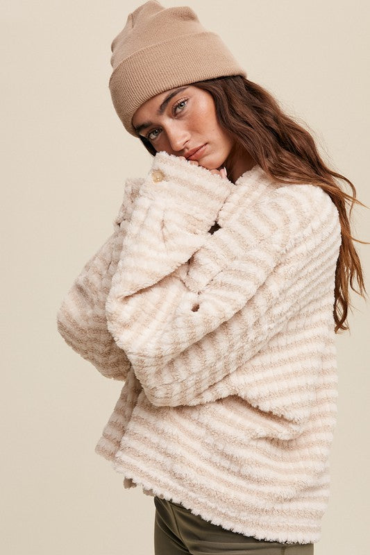 Plaid Fleece Shacket Cream by Listicle | Fleurcouture