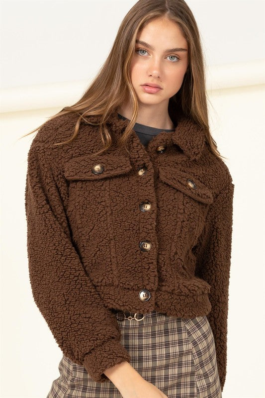 Play It Right Teddy Buttondown Jacket BROWN L by HYFVE | Fleurcouture