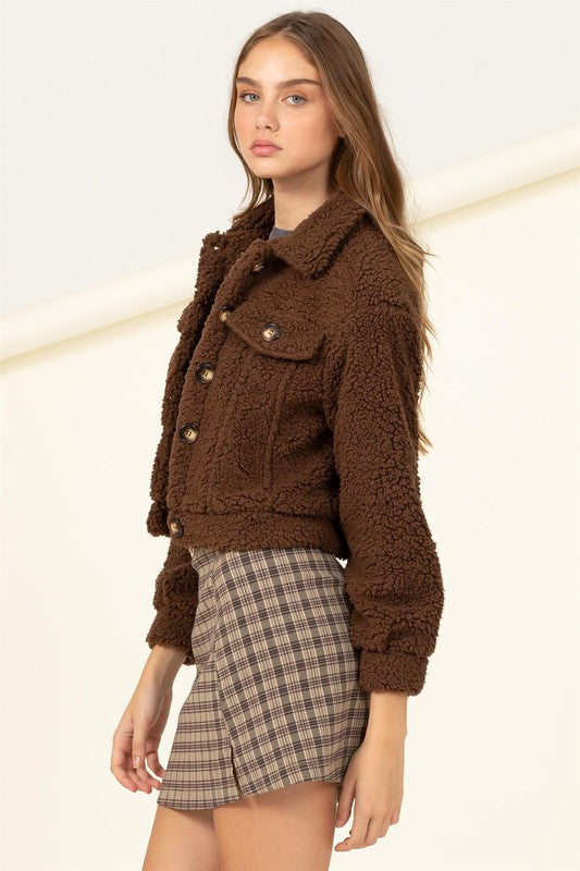 Play It Right Teddy Buttondown Jacket BROWN L by HYFVE | Fleurcouture