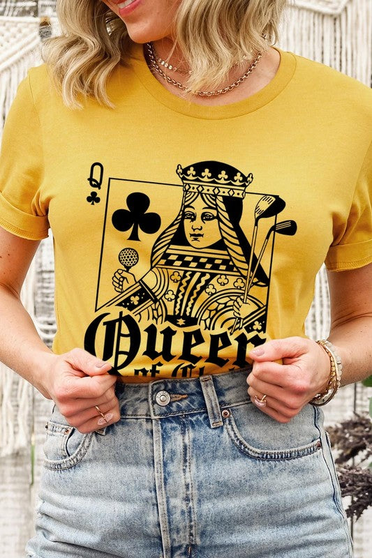 Playing Card Queen Golf Clubs Graphic T Shirts MUSTARD S by Color Bear | Fleurcouture