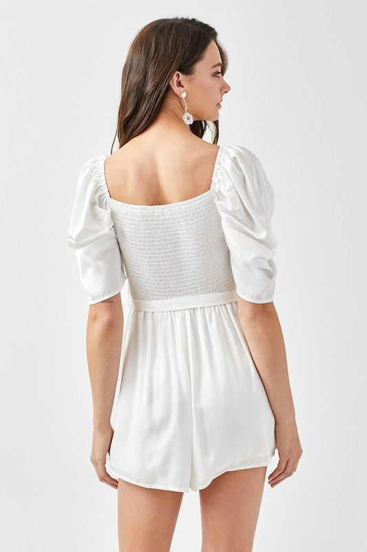 Pleated Puff Sleeve Overwrap Romper OFF WHITE by Mustard Seed | Fleurcouture