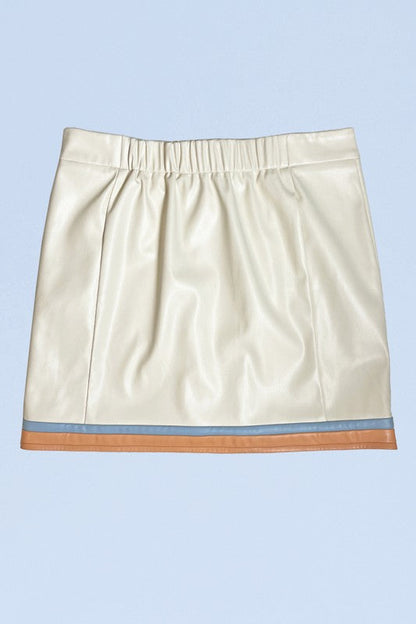 Pleather retro stripe skirt CREAM MULTI by Miss Sparkling | Fleurcouture