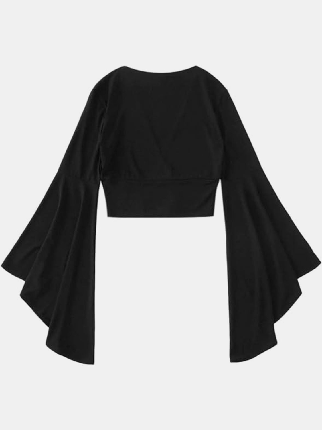 Plunge Flare Sleeve Cropped Top Black Tops by Trendsi | Fleurcouture