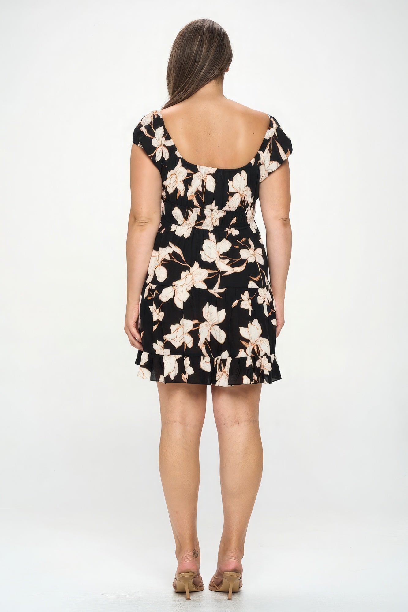 Plus Big Floral Front Tie Ruffle Mini Dress by Fleurcouture | Fleurcouture