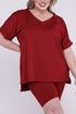 PLUS BRUSHED DTY MICROFIBER V-NECK TOP & BIKER BURGUNDY 1X by ZENANA | Fleurcouture