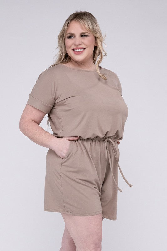 Plus Brushed DTY Romper with Pockets by ZENANA | Fleurcouture