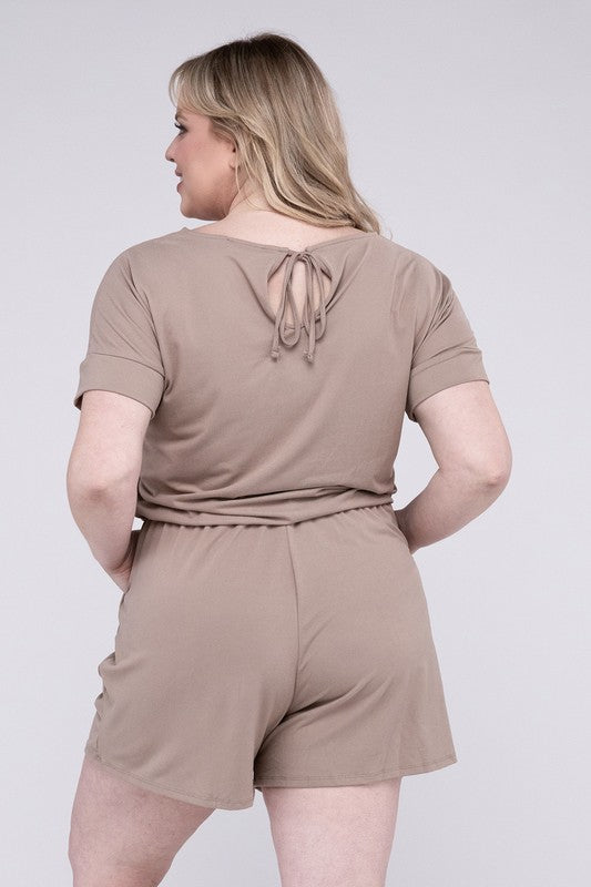 Plus Brushed DTY Romper with Pockets by ZENANA | Fleurcouture