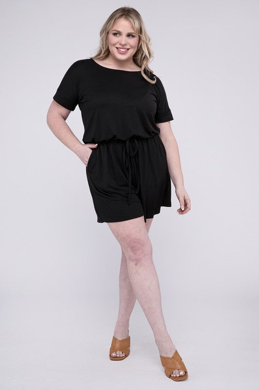 Plus Brushed DTY Romper with Pockets by ZENANA | Fleurcouture