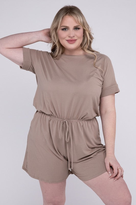 Plus Brushed DTY Romper with Pockets by ZENANA | Fleurcouture