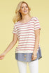 plus button stripe chambray layered tunic Red S by EG fashion | Fleurcouture