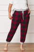 Plus Checkered Print Drawstring Jogger Red 1X by EG fashion | Fleurcouture