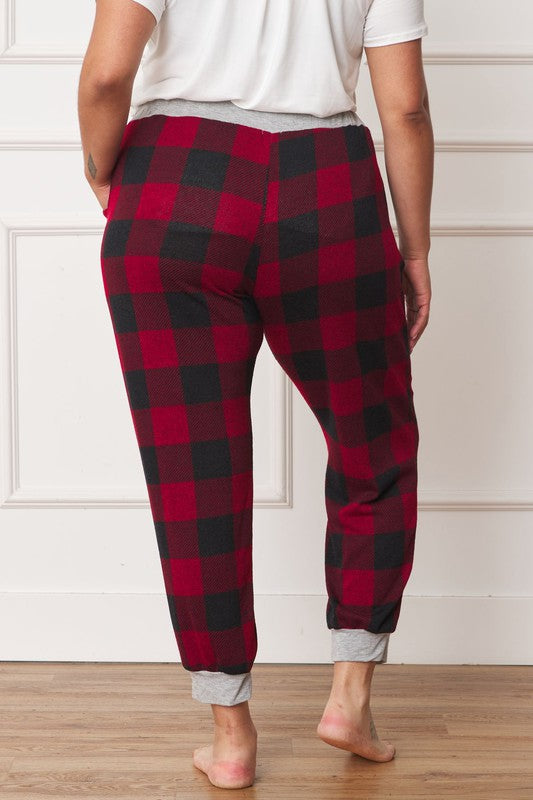 Plus Checkered Print Drawstring Jogger Red by EG fashion | Fleurcouture