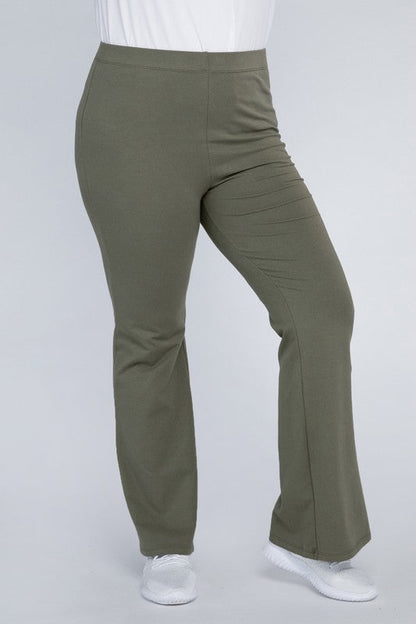 Plus Everyday Flare Bottoms Military Green 1X by Ambiance Apparel | Fleurcouture