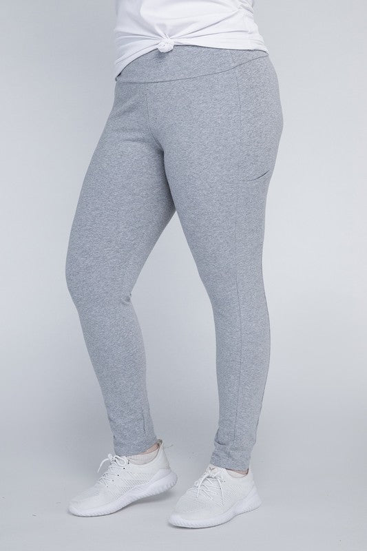 Plus Everyday Leggings with Pockets Heather Grey 1X by Ambiance Apparel | Fleurcouture