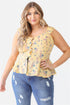 Plus Floral Button-up Sleeveless Flare Hem Top Tops by Fleurcouture | Fleurcouture