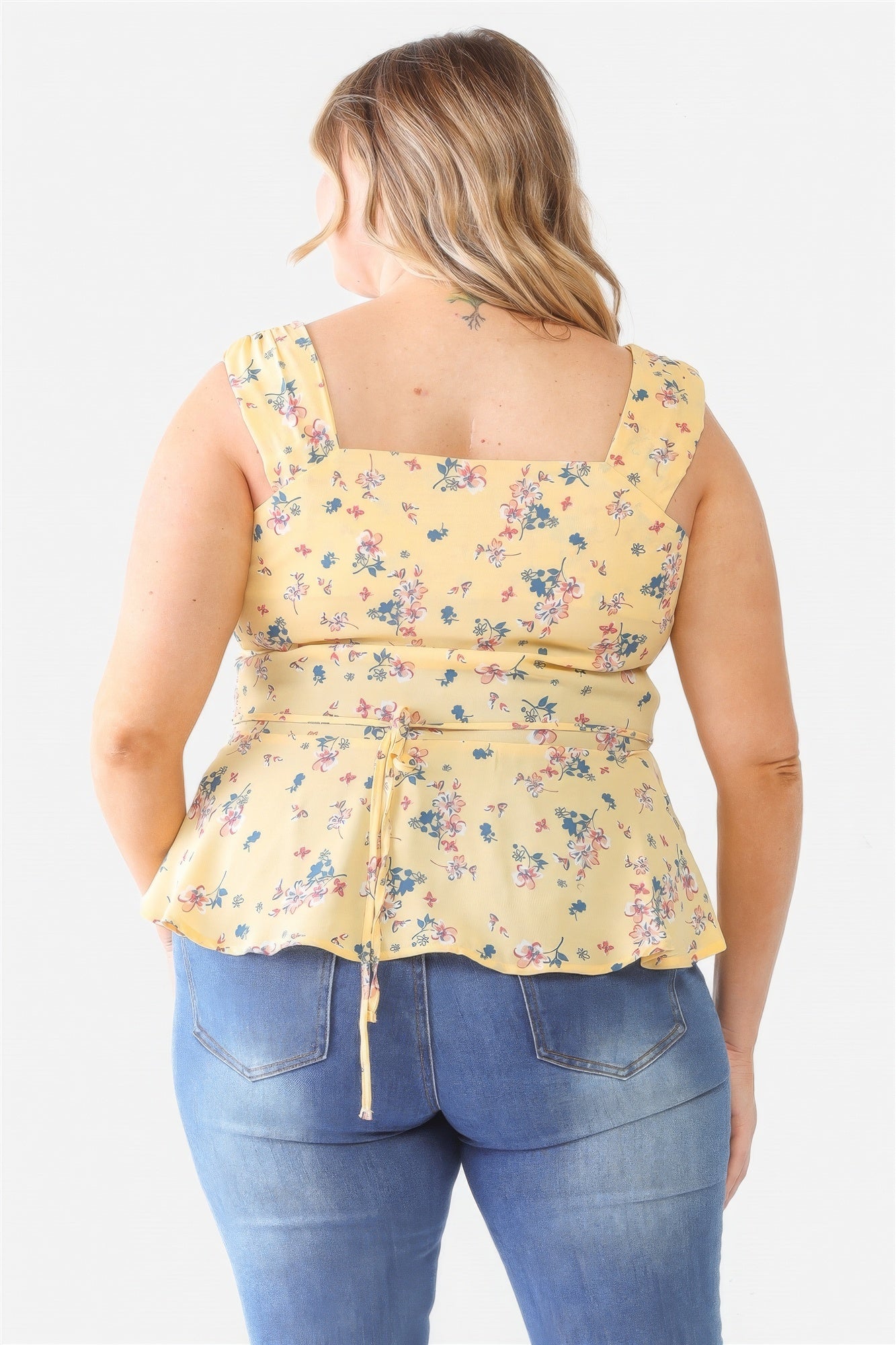 Plus Floral Button-up Sleeveless Flare Hem Top Tops by Fleurcouture | Fleurcouture