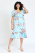 Plus Floral Square Neck Puff Sleeve Boho Dress Mint Coral 1X by EG fashion | Fleurcouture