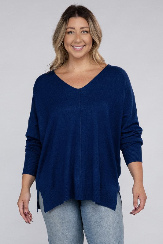 Plus Garment Dyed Front Seam Sweater by ZENANA | Fleurcouture