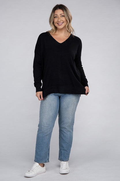 Plus Garment Dyed Front Seam Sweater by ZENANA | Fleurcouture