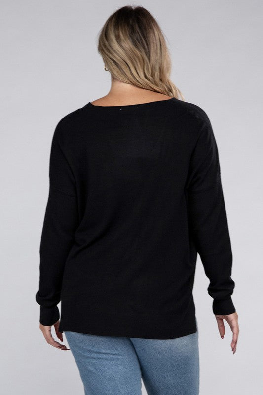 Plus Garment Dyed Front Seam Sweater by ZENANA | Fleurcouture