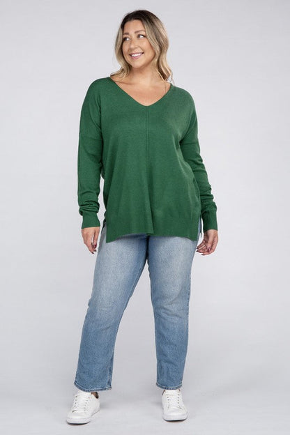 Plus Garment Dyed Front Seam Sweater by ZENANA | Fleurcouture