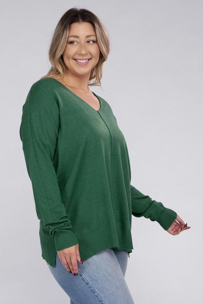 Plus Garment Dyed Front Seam Sweater by ZENANA | Fleurcouture