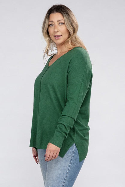 Plus Garment Dyed Front Seam Sweater by ZENANA | Fleurcouture