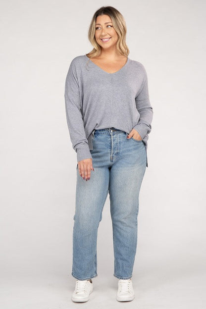 Plus Garment Dyed Front Seam Sweater by ZENANA | Fleurcouture